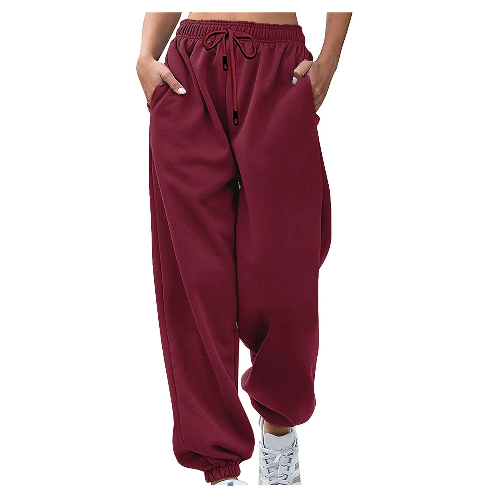 Womens Sweatpants Comfy Solid Elastic High Waisted Workout Athletic Lounge Joggers Pants Tracksuit with Pockets A4 Walmart