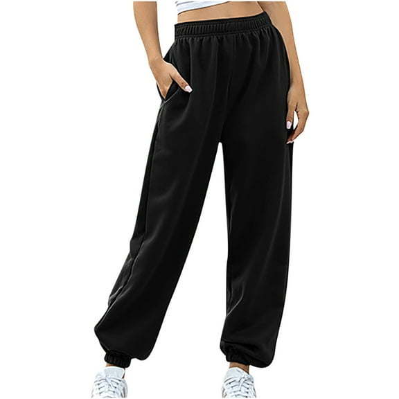 Womens Sweatpants Comfy Solid Elastic High Waisted Workout Athletic Lounge Joggers Pants Tracksuit with Pockets