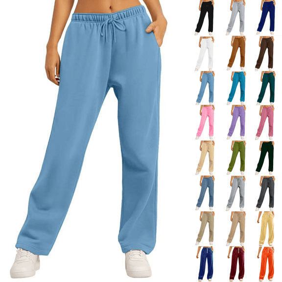 Womens Sweatpants Drawstring Elastic Low Waist Pants Straight Leg Low Rise Sweatpants Pants for jogger with Pockets