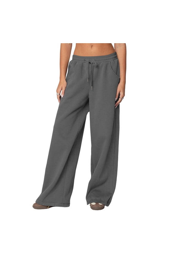 Womens Sweatpants Drawstring High Waisted Active Joggers Pants Wide Leg Lounge Pants Casual Loose Workout Trousers with Pockets (Dark gray)