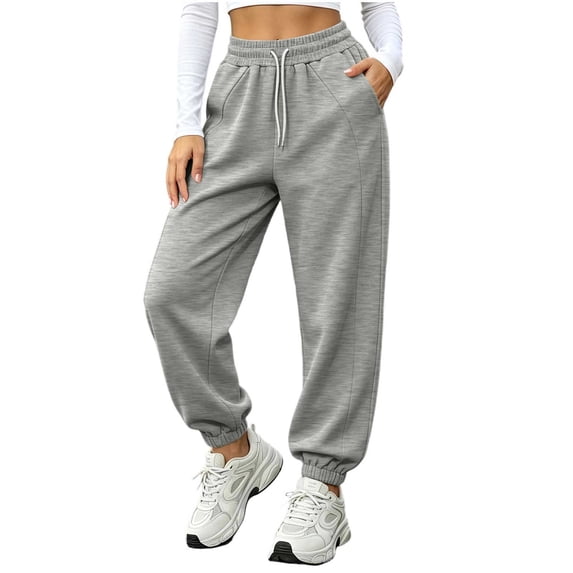 Womens Sweatpants Elastic High Rise Wide Leg Joggers Casual Sport Workout Trendy Active Pants with Pockets
