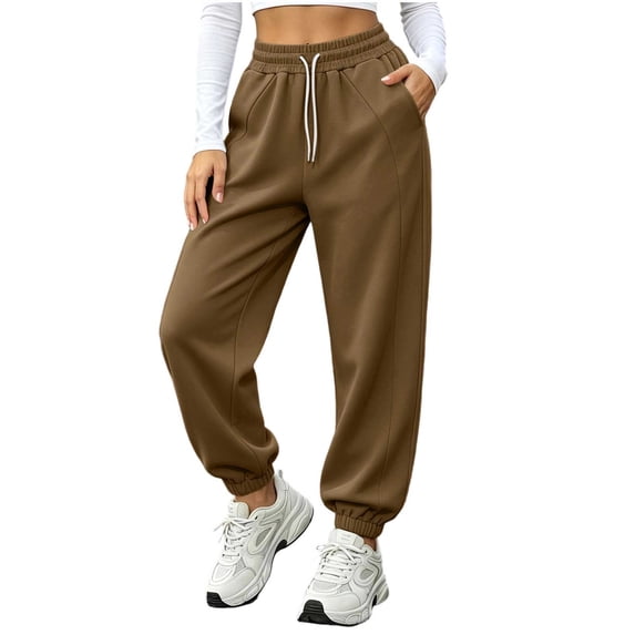 Womens Sweatpants Elastic High Rise Wide Leg Joggers Casual Sport Workout Trendy Active Pants with Pockets