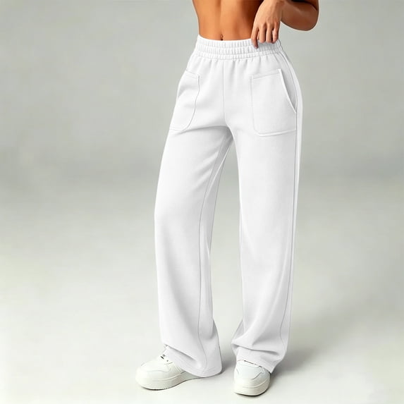Womens Sweatpants Elastic Waist Lightweight Sweatpants Casual Solid Workout Lounge Trousers Wide Leg Casual Joggers Pants with Pockets Fall Winter Comfy
