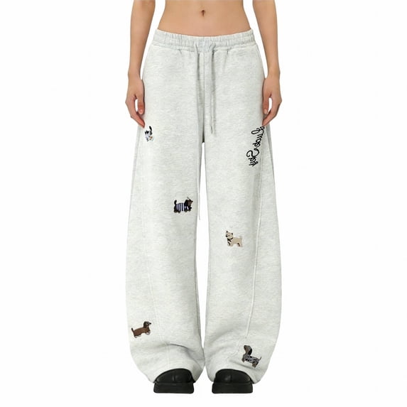 Womens Sweatpants Elastic Waist Side Pocket Solid Loose Sport Casual Wide Leg Sweatpants Women Light Ashy M