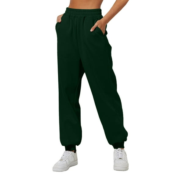 Womens Sweatpants Fall Fleece Solid Color Elastic Waist Jogger Pants Relaxed Fit Comfy Athleisure Trousers With Pockets Womens Pants Casual