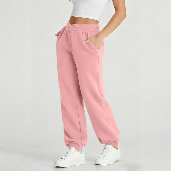 Womens Sweatpants Fall Wianter Clothes Solid Color Casual Pants Ankle Strap Waist Sweatpants with Pockets