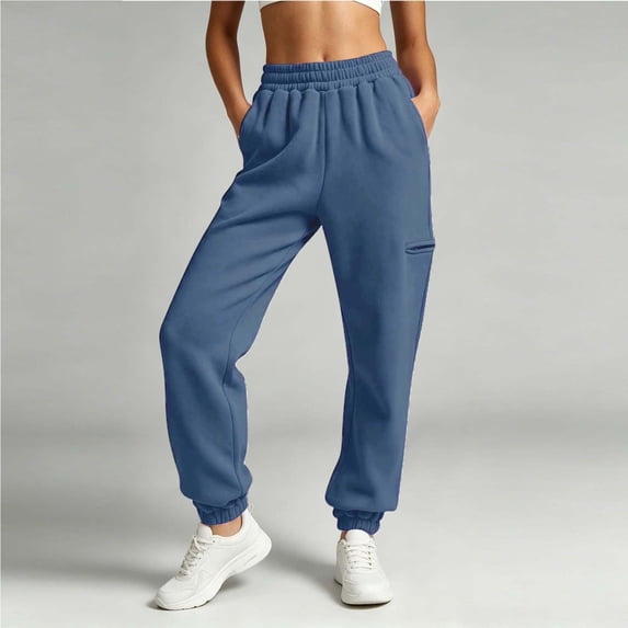 Womens Sweatpants Fashion Casual Solid Color Pocket Elastic Waist Double Side Pocket Tapered Cuffed Hem Casual Pants Long Pants for Everyday Wear Sweatpants for Women