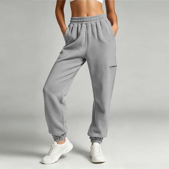 Womens Sweatpants Fashion Casual Solid Color Pocket Elastic Waist Double Side Pocket Tapered Cuffed Hem Casual Pants Long Pants for Everyday Wear Sweatpants for Women