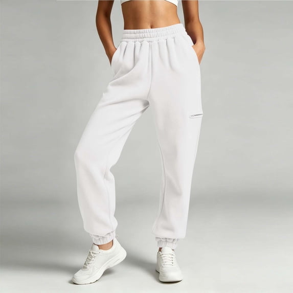 Womens Sweatpants Fashion Casual Solid Color Pocket Elastic Waist Double Side Pocket Tapered Cuffed Hem Casual Pants Long Pants for Everyday Wear Sweatpants for Women