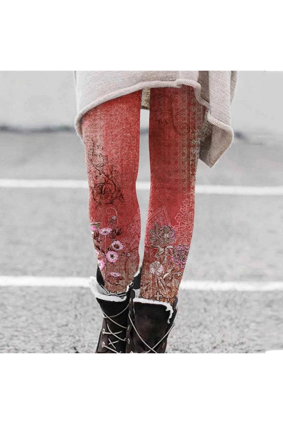 Womens Sweatpants Fashion Women's Slim Retro Printed Bottom Pants Fall and Winter Inside Comfortable Casual Pants Women's Bottom Pants Fashion Clothing