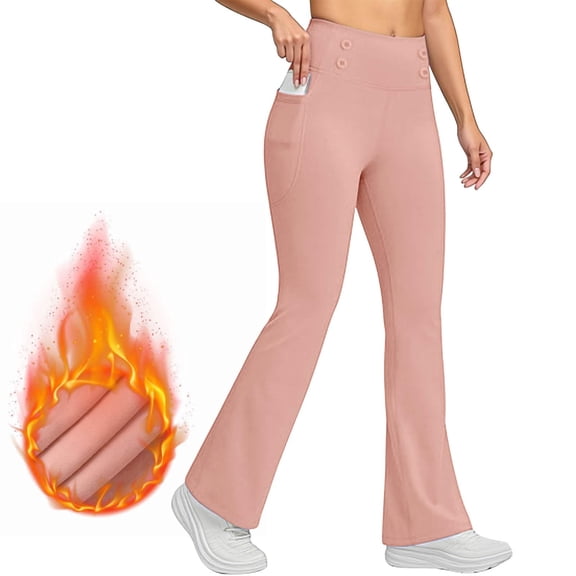 Womens Sweatpants Fleece Lined Flare Leggings Women with Pockets Butt Lifting High Waist Yoga Pants 2025 Winter Warm Thick Leggings Fashion Clothing