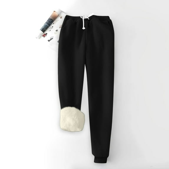 Womens Sweatpants Fleece Sherpa Lined Sweatpants with Pocket Thermal Leggings Winter Warm Sherpa Lined Joggers