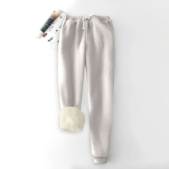 Womens Sweatpants Fleece Sherpa Lined Sweatpants with Pocket Thermal Leggings Winter Warm Sherpa Lined Joggers