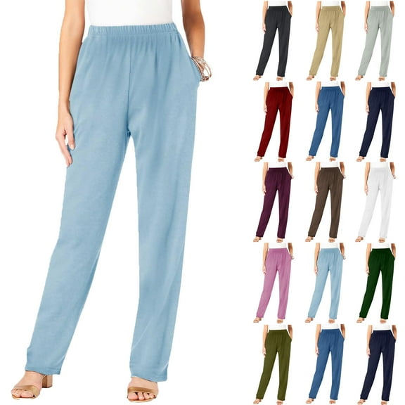 Womens Sweatpants Fleece Sweat Pants for Womens Straight Legs Winter Sweatpants Ndbuld Fall Fashion Women Casual Comfortable Pure Colour Elastic Waist Pocket Full Length Pants Blue M