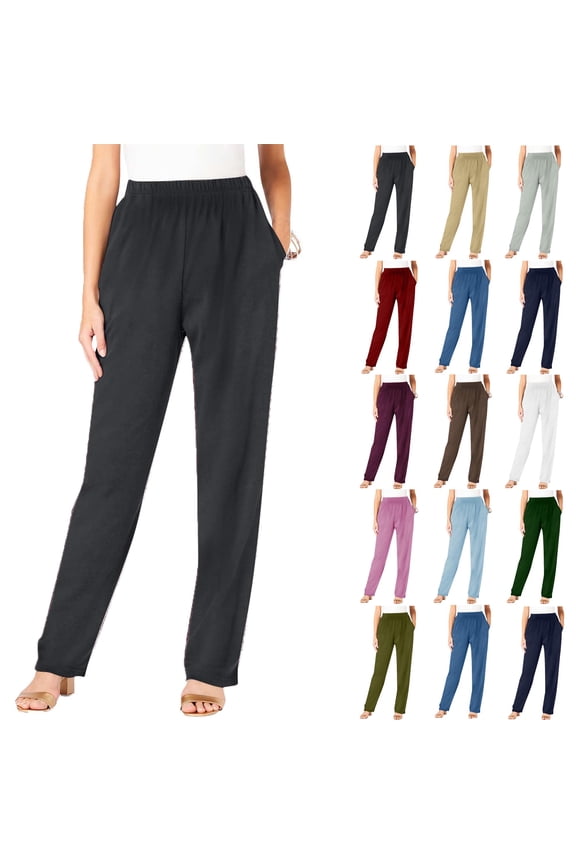 Womens Sweatpants Fleece Sweat Pants for Womens Straight Legs Winter Sweatpants Ndbuld Fall Fashion Women Casual Comfortable Pure Colour Elastic Waist Pocket Full Length Pants Black 5XL