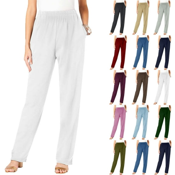 Womens Sweatpants Fleece Sweat Pants for Womens Straight Legs Winter Sweatpants Ndbuld Fall Fashion Women Casual Comfortable Pure Colour Elastic Waist Pocket Full Length Pants White M