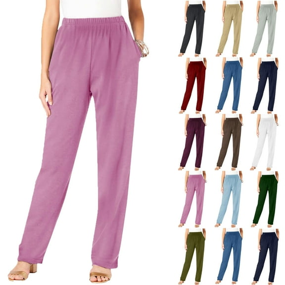 Womens Sweatpants Fleece Sweat Pants for Womens Straight Legs Winter Sweatpants Ndbuld Fall Fashion Women Casual Comfortable Pure Colour Elastic Waist Pocket Full Length Pants Pink M