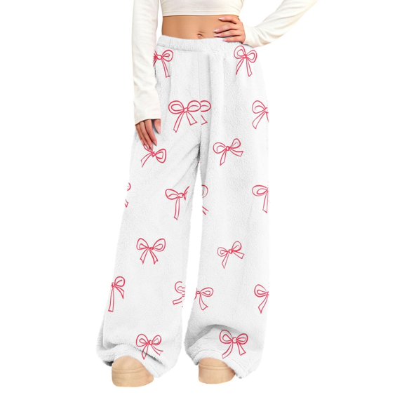 Womens Sweatpants Fuzzy Plush Heart Print Elastic Waist Cozy Lounge Wide Leg Sweatpants Women Purple M