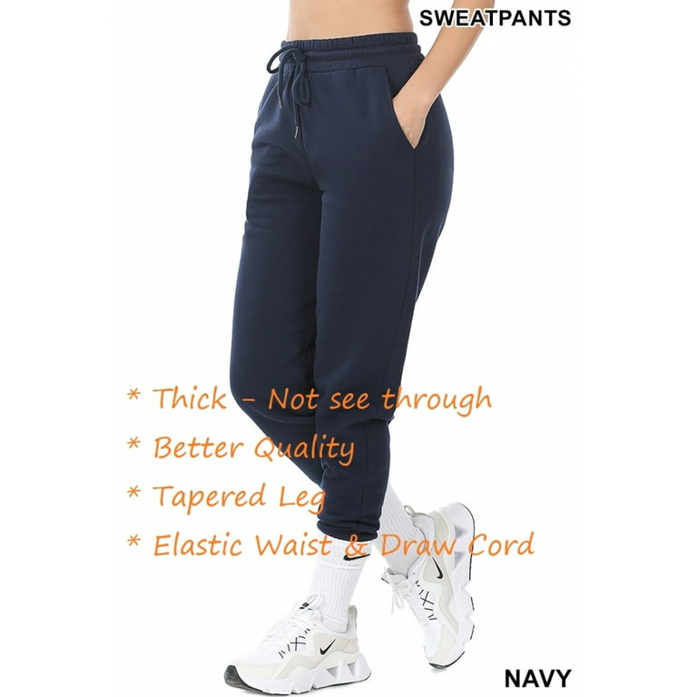 Womens Sweatpants Good Quality Navy Blue Joggers Workout Pants Relaxed Fit  Elastic Waistband cuffed leg Draw String Side Pockets