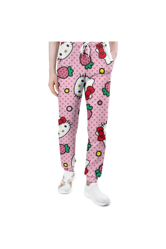 Womens Sweatpants Hello Kitty Strawberry Women's Pants,Sweatpants Funny 3D Print Sports Joggers Pants Casual Graphic Trousers with Drawstring.2XL