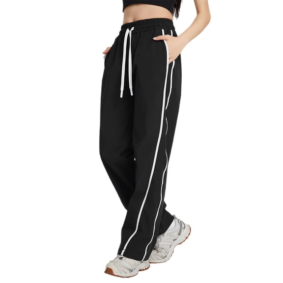 Womens Sweatpants High Waisted Straight Leg Drawstring Sweatpants Streetwear Loose Straight Fit Plus Size Pants Black M