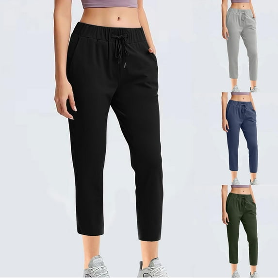 Womens Sweatpants Joggers for Women with Pockets, Elastic High Waist Sweat Pants, Solid Activewear Jogger Workout Yoga Pants, Loose Lounge Pants Summer Trousers Cotton Linen Pants