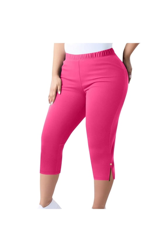 Womens Sweatpants Joggers with Pockets Fashion Plus Size Yoga Pants Capris Solid Color Elastic Waist for Golf, Athletic,Travel, Work Hot Pink XXXL