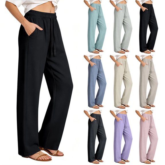 Womens Sweatpants Lightweight Drawstring Quick Dry Workout Pants Straight Leg Elastic Waist Joggers with Pockets,L,#02 Black