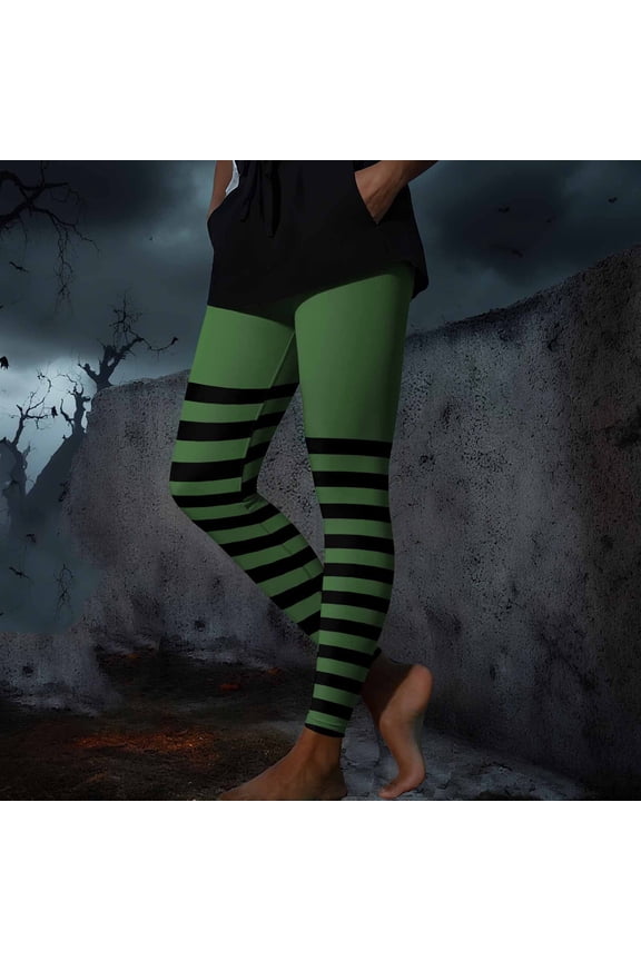 Womens Sweatpants New Women's Funny Striped Halloween Tights Ankle Length Leggings High Waisted Stretchy Cute Graphic Yoga Pants Green S