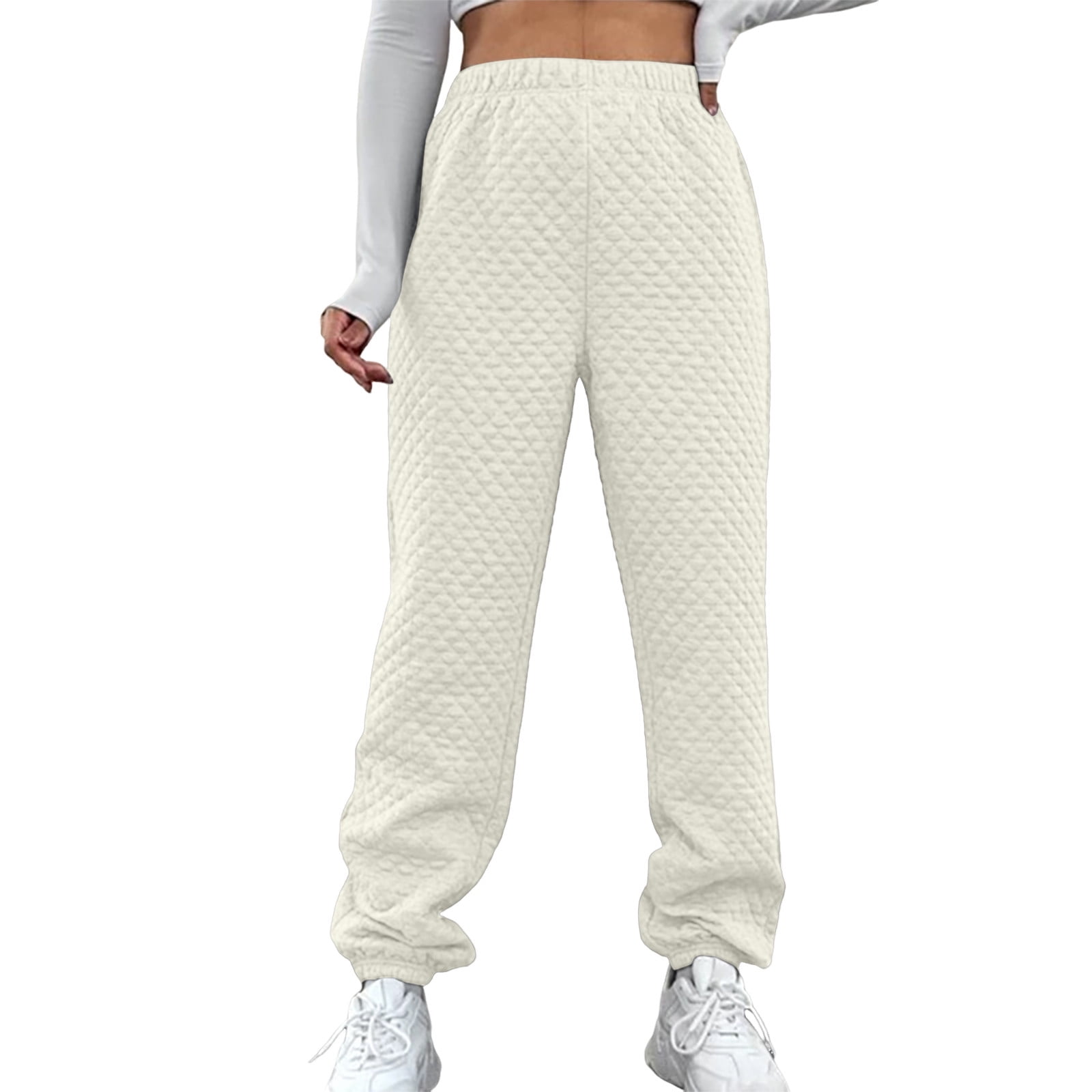 Womens Sweatpants with Pockets Petite Length Women'S Small Diamond Quilted  Warm Casual Pants Lined Sweatpants Wide Straight Leg Pants Bottom Sweatpants  Joggers Pants Workout High Waisted Yoga Pants 