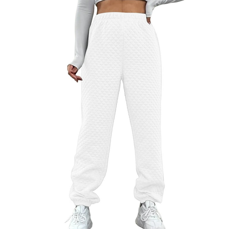 Womens Sweatpants with Pockets Petite Length Women’S Small Diamond Quilted  Warm Casual Pants Lined Sweatpants Wide Straight Leg Pants Bottom