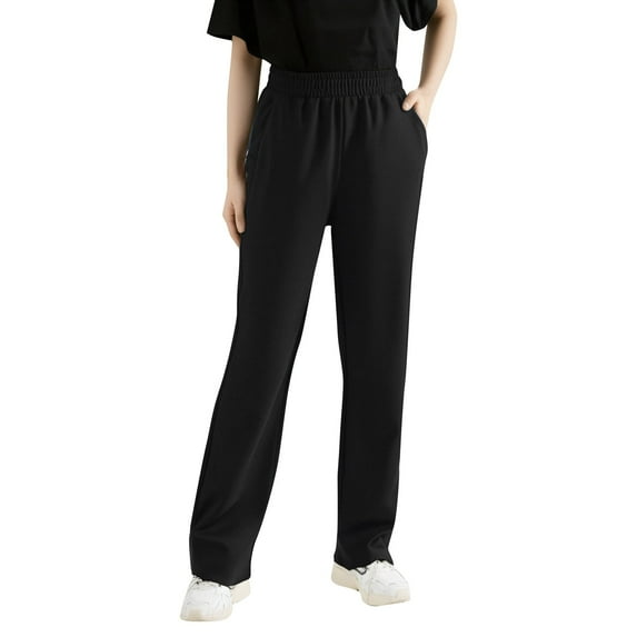 Womens Sweatpants Relaxed Fit Straigh Leg Sports Pants with Pocket Solid Color Elasticc Waist Slacks Ladies Pants