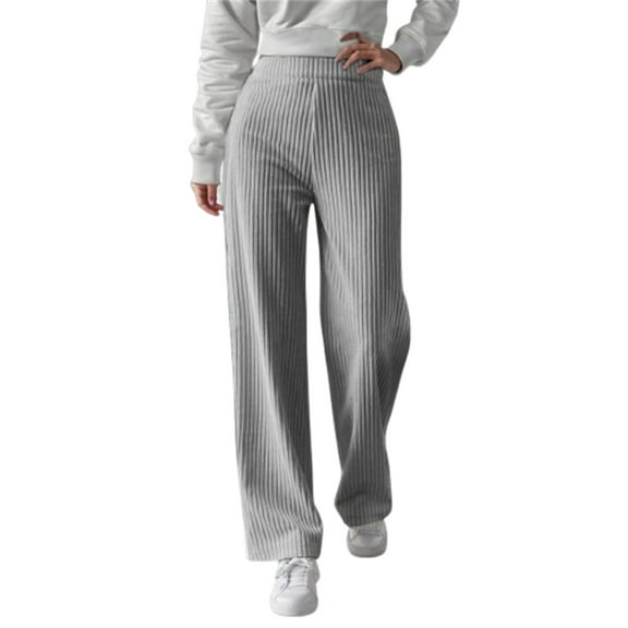 Womens Sweatpants Ribbed Knit Pants Elastic High Waist Wide Leg Thermal Lined Long Trousers Pants