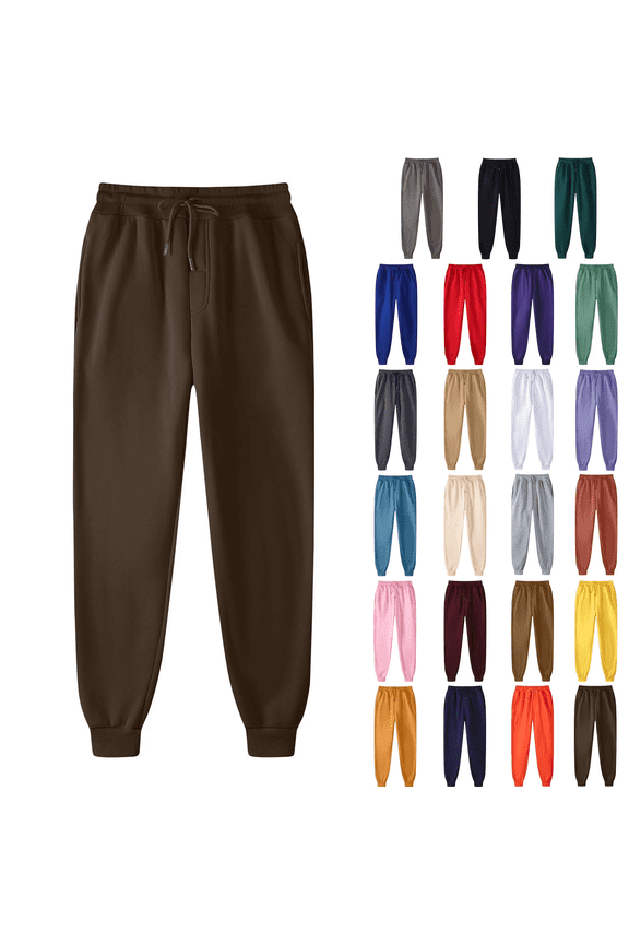 Womens Sweatpants Sawvnm Fashion Man Pocket Sweatpants Casual Solid Color Elastic Waist Long Pants Brown M
