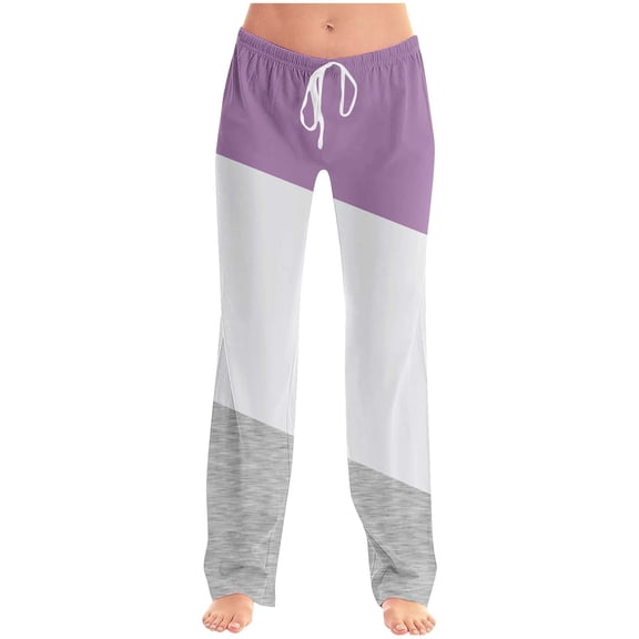 Womens Sweatpants Sevevn Women's Fashion Color-Blocking Pockets Elastic Waist Drawstring Fallow Full Length Pants