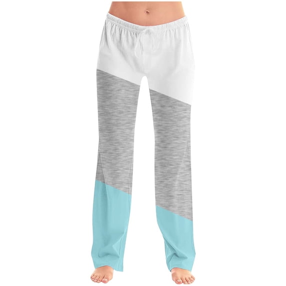 Womens Sweatpants Sevevn Women's Fashion Color-Blocking Pockets Elastic Waist Drawstring Fallow Full Length Pants