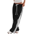 thumbnail image 1 of Womens Sweatpants Sevevn Women's Wide Leg Pants Drawstring High Rise Side Striped Slouchy Palazzo Pants with Pockets, 1 of 4