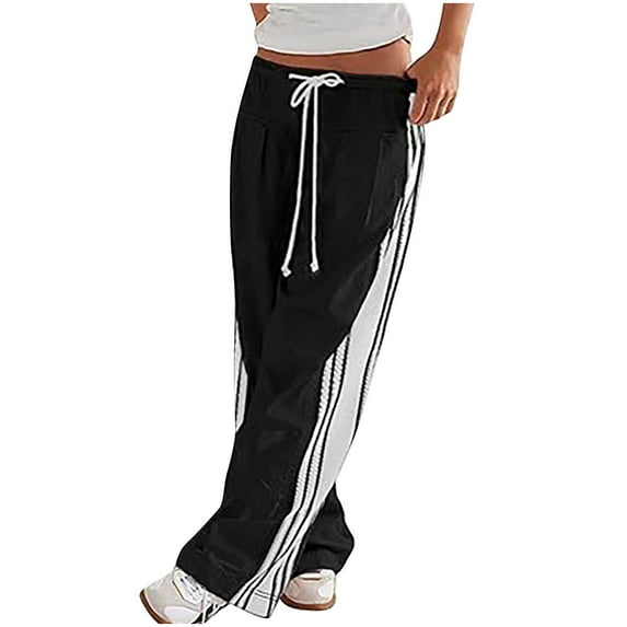 Womens Sweatpants Sevevn Women's Wide Leg Pants Drawstring High Rise Side Striped Slouchy Palazzo Pants with Pockets