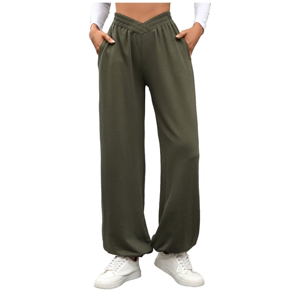 Womens Sweatpants Sevevn Womens Loose High Waist Sweatpants Solid Color Elastic Waist Pocket Pants Casual Trousers