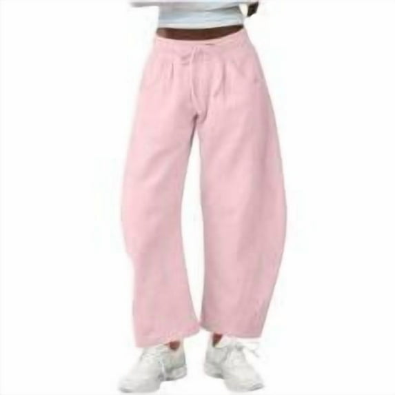 Womens Sweatpants Solid Barrel Waisted Casual Trousers with Straight Leg Pants Pink (M)