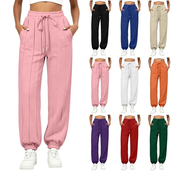 Womens Sweatpants Solid Color Casual Straight Leg Joggers Elastic Waist Drawstring Pockets Sweatpant Soft and Comfortable