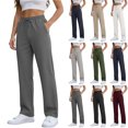 thumbnail image 1 of Womens Sweatpants Solid Color Chunky Ribbed Elastic Waist with Pocket Sports Trousers Soft Skin-Friendly Everyday Wear, 1 of 8