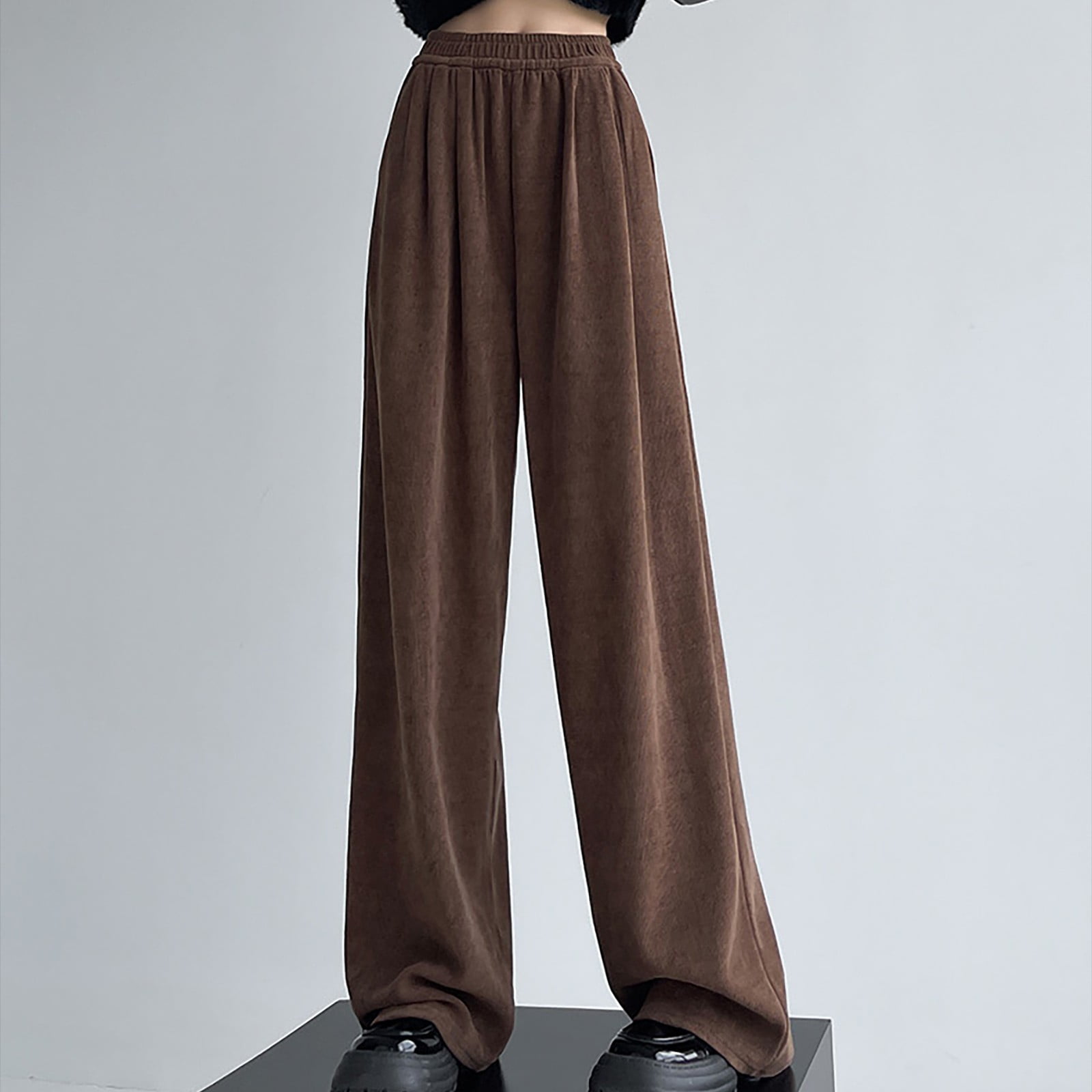 Womens Sweatpants Solid Color Elastic High Waisted Comfy Casual Loose  Straight Trousers Long Pants 
