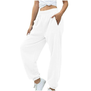 Womens Sweatpants Straight Casual Lounge Pants with Pockets White M