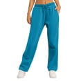 thumbnail image 1 of Womens Sweatpants Straight Leg Elastic Waist Drawstring Casual Loose Fit Solid Color Sweat Pants with Pockets (L, Blue), 1 of 7