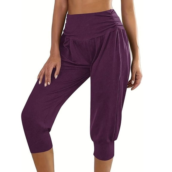 Womens Sweatpants Straight Trendy Elastic Waist Athletic Pantss High Wais Casual Pull On Sport Trousers With Pocket Purple S