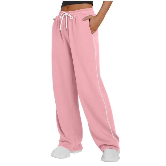Womens Sweatpants Stripe Patchwork Loose Multi Use Sport Casual Wide Leg Sweatpants Women Pink Xl