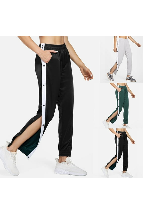 Womens Sweatpants Tear Away Basketball Pants 2 Side Snap Off Full Open Down Sweat Pants Leg Post Surgery Pant With Pockets Track Jogger Athletic Bottom Running Elastic Waist Sport Pants Black S