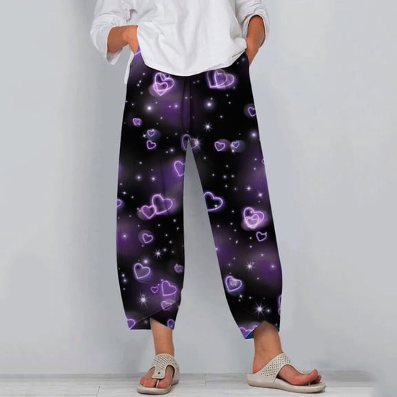 Womens Sweatpants Valentines Heart Print Fashion Open Bottom Athletic Pants Sport Pants With Pocket Purple XL