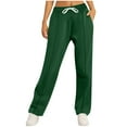 thumbnail image 1 of Womens Sweatpants Wide Leg New Women Wide Leg Sweatpants with Pockets Fashion Elastic Waist Loose Trousers Sports Athletic Joggers Green L, 1 of 7
